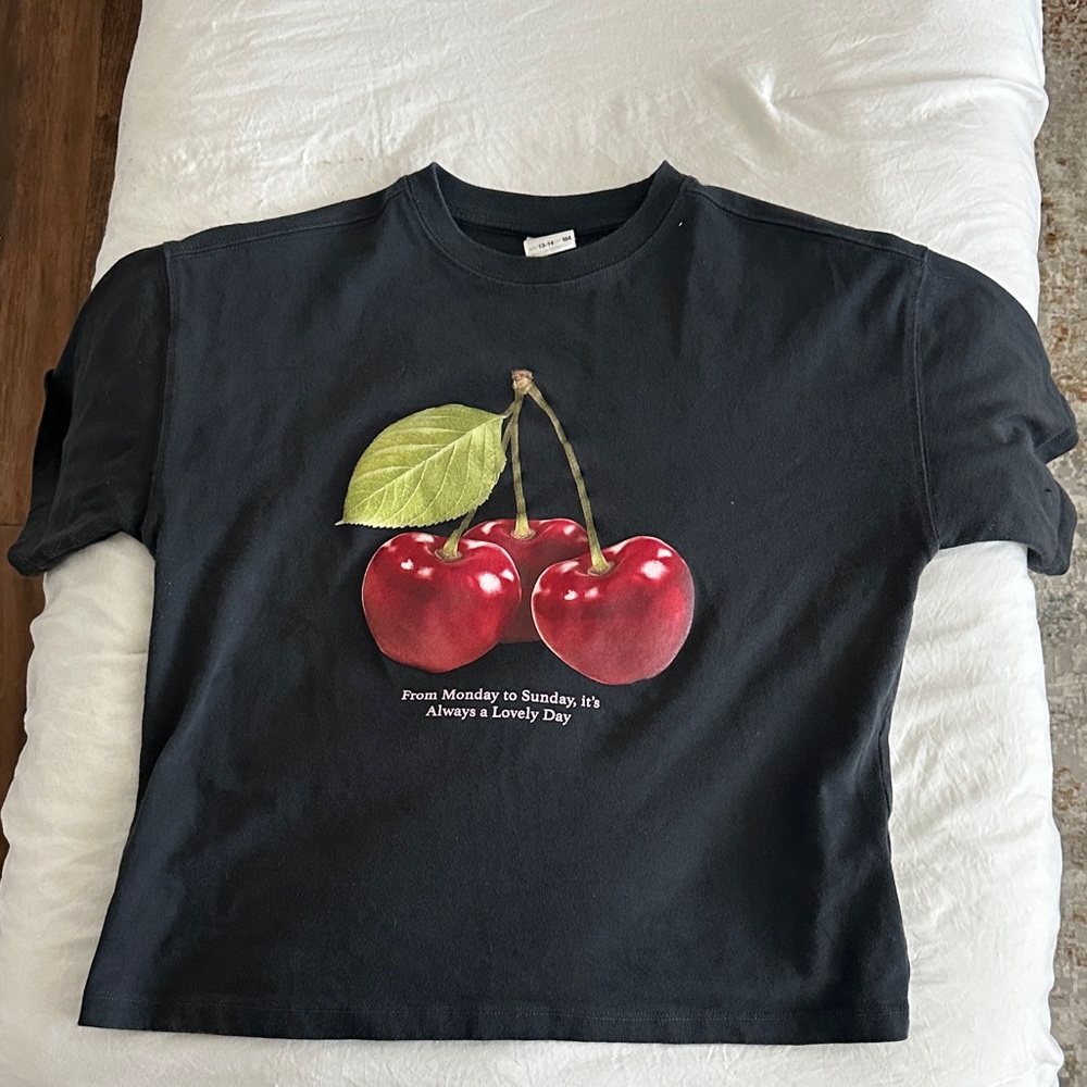 Zara Black T-Shirt with Cherry Design